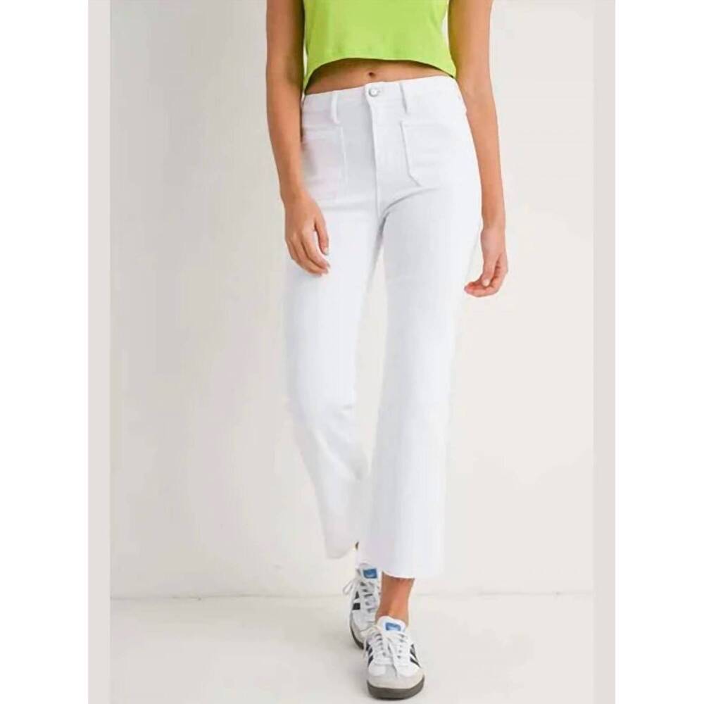 NEW JUST BLACK DENIM patch pocket cropped flare jeans in optic white